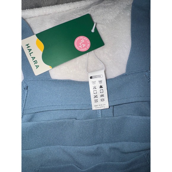 Halara Adjustable Strap Button Pockets Waffle Knit Wide Leg Overalls Blue L NEW - Picture 6 of 11